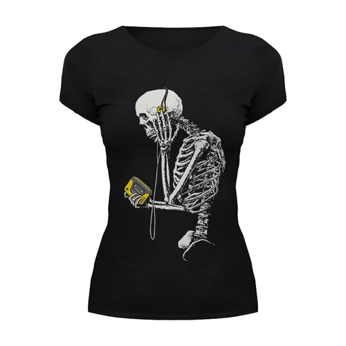 Заказать женскую футболку в Москве. Футболка базовая Скелет с плеером от printik - готовые дизайны и нанесение принтов.