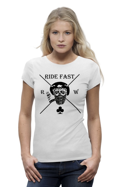 Заказать женскую футболку в Москве. Футболка базовая Ride Fast RW от rwolverines - готовые дизайны и нанесение принтов.