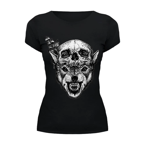 Заказать женскую футболку в Москве. Футболка базовая Wolf & Skull от Leichenwagen - готовые дизайны и нанесение принтов.