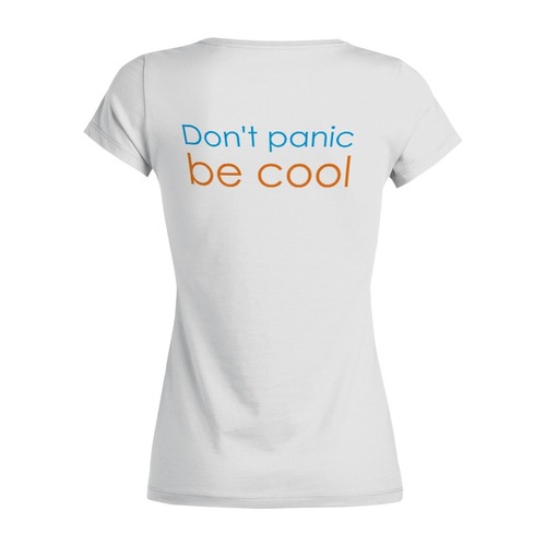 Заказать женскую футболку в Москве. Футболка базовая Рыжий котик Don't panic be cool - it's idea shop от volzara - готовые дизайны и нанесение принтов.