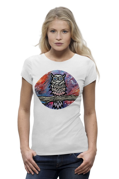 Заказать женскую футболку в Москве. Футболка базовая Space owl от kowaii4eg - готовые дизайны и нанесение принтов.