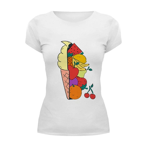 Заказать женскую футболку в Москве. Футболка базовая Мороженое фрукты от zen4@bk.ru - готовые дизайны и нанесение принтов.
