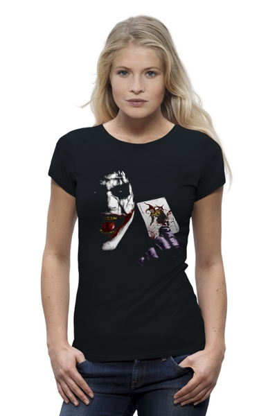 Заказать женскую футболку в Москве. Футболка базовая Джокер от Obi-WanKenobi - готовые дизайны и нанесение принтов.