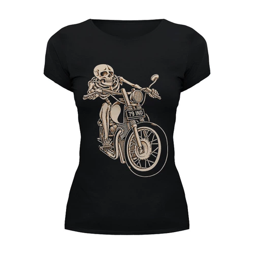 Заказать женскую футболку в Москве. Футболка базовая Skeleton Biker от Leichenwagen - готовые дизайны и нанесение принтов.