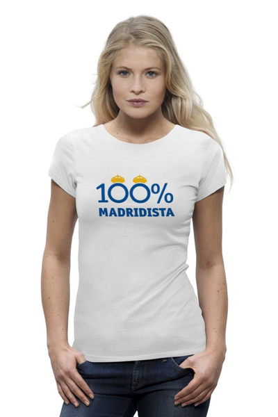 Заказать женскую футболку в Москве. Футболка базовая 100% Madridista от madridistastore - готовые дизайны и нанесение принтов.
