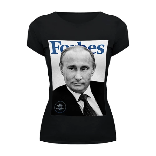 Заказать женскую футболку в Москве. Футболка базовая Putin Forbes от Design Ministry - готовые дизайны и нанесение принтов.