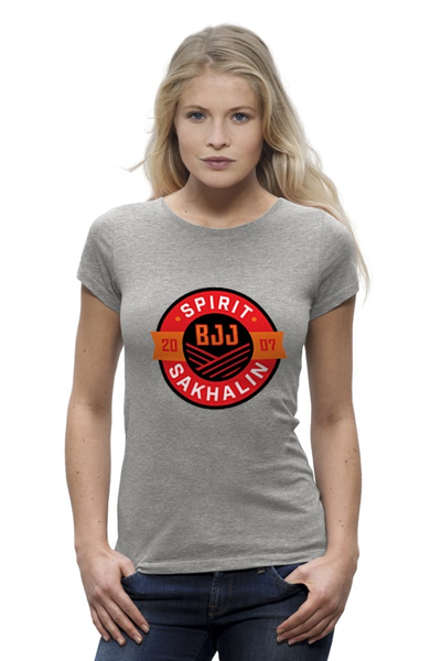 Заказать женскую футболку в Москве. Футболка базовая Spirit BJJ Sakhalin Logo (Gray) от kiralabu - готовые дизайны и нанесение принтов.