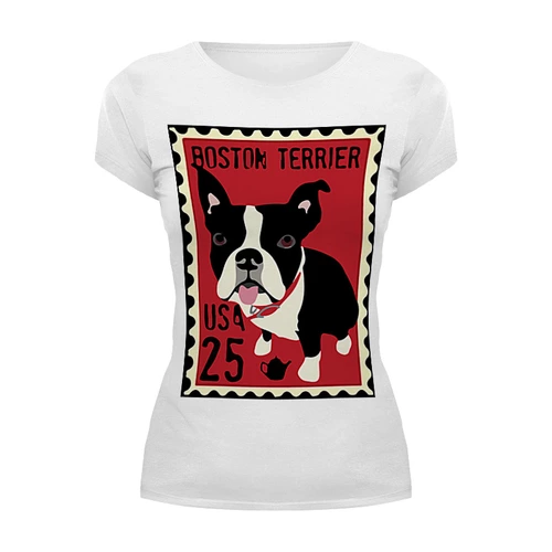 Заказать женскую футболку в Москве. Футболка базовая Boston Terrier от Pinky-Winky - готовые дизайны и нанесение принтов.