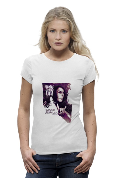 Заказать женскую футболку в Москве. Футболка базовая Ronnie James Dio от Fedor - готовые дизайны и нанесение принтов.