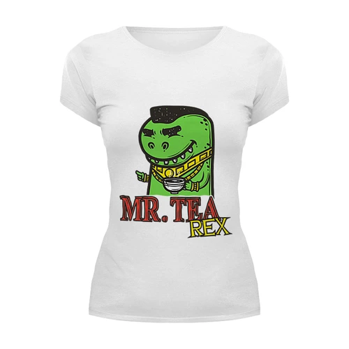 Заказать женскую футболку в Москве. Футболка базовая Mr. Tea Rex от hideo_kojima - готовые дизайны и нанесение принтов.