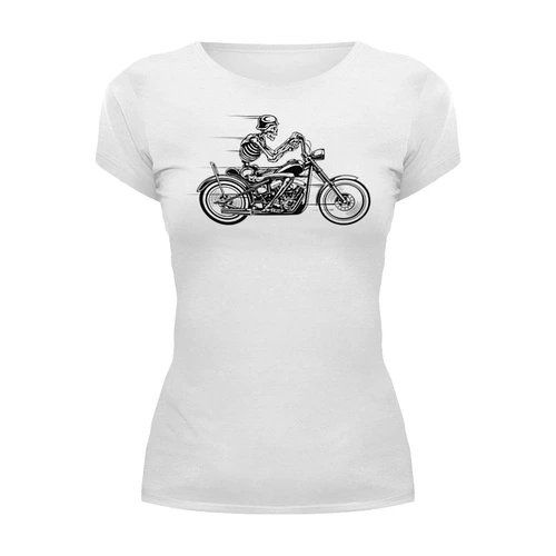 Заказать женскую футболку в Москве. Футболка базовая Skull Motorcycle от balden - готовые дизайны и нанесение принтов.