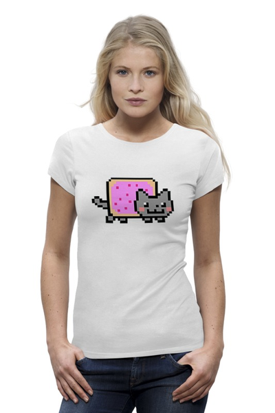 Заказать женскую футболку в Москве. Футболка базовая Nyan cat от yes.you.can. - готовые дизайны и нанесение принтов.