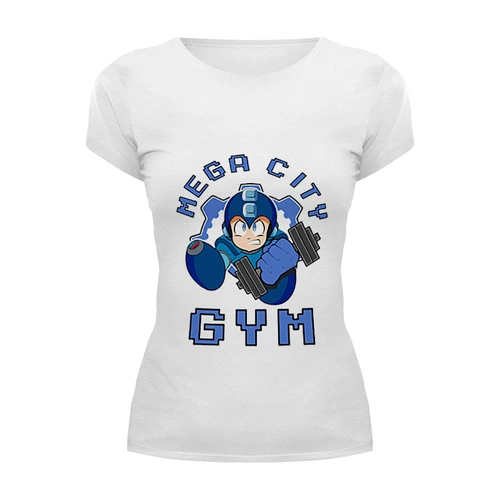 Заказать женскую футболку в Москве. Футболка базовая Mega Man Gym от madw - готовые дизайны и нанесение принтов.