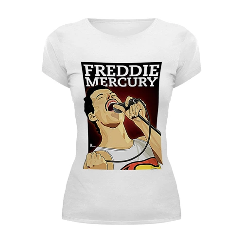Заказать женскую футболку в Москве. Футболка базовая Freddie Mercury - Queen от Leichenwagen - готовые дизайны и нанесение принтов.