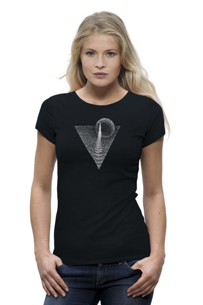 Заказать женскую футболку в Москве. Футболка базовая Fern and Moon от oneredfoxstore@gmail.com - готовые дизайны и нанесение принтов.
