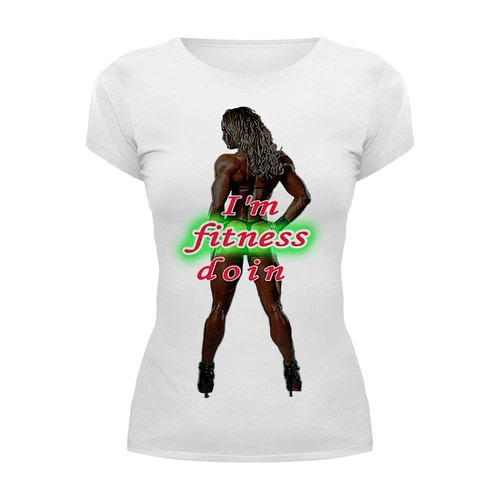 Заказать женскую футболку в Москве. Футболка базовая I'm doing fitness от karandash6919@gmail.com - готовые дизайны и нанесение принтов.