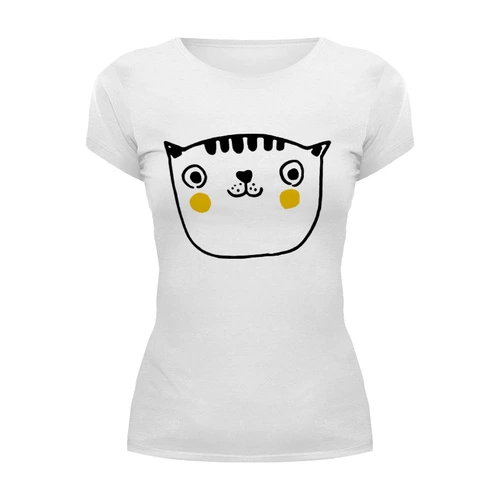 Заказать женскую футболку в Москве. Футболка базовая Счастливый кот от denis01001 - готовые дизайны и нанесение принтов.