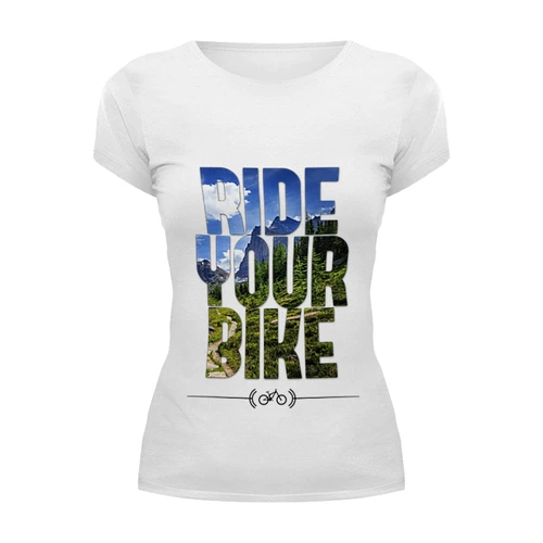 Заказать женскую футболку в Москве. Футболка базовая Ride Your Bike (Горы) от white_irbis - готовые дизайны и нанесение принтов.
