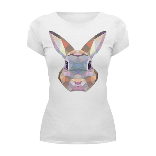 Заказать женскую футболку в Москве. Футболка базовая Полигональный кролик от oldman - готовые дизайны и нанесение принтов.