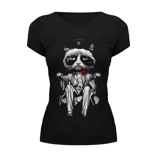 Заказать женскую футболку в Москве. Футболка базовая Сердитый Котик (Grumpy Cat) от coolmag - готовые дизайны и нанесение принтов.