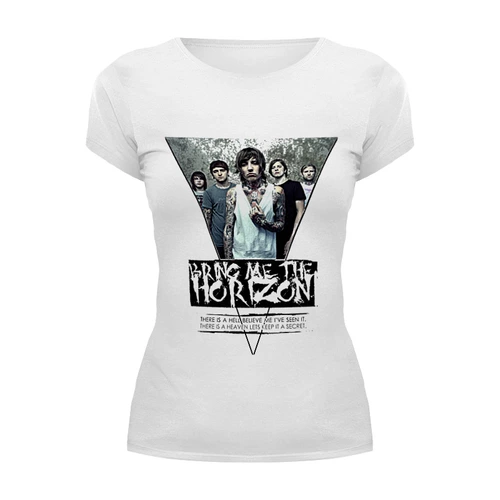 Заказать женскую футболку в Москве. Футболка базовая Bring Me The Horizon треугольник от inPrintio - готовые дизайны и нанесение принтов.