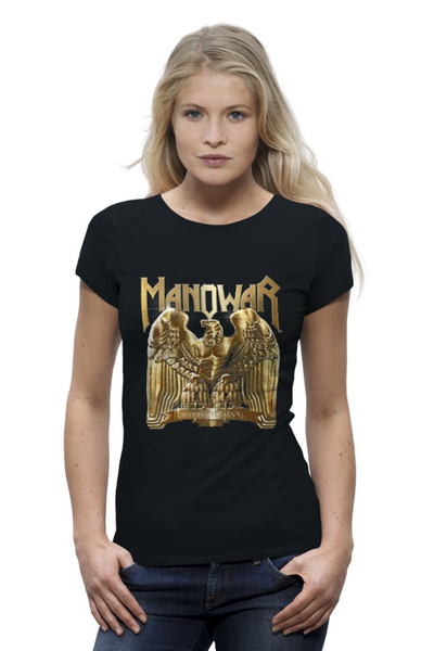 Заказать женскую футболку в Москве. Футболка базовая Manowar Band от Leichenwagen - готовые дизайны и нанесение принтов.