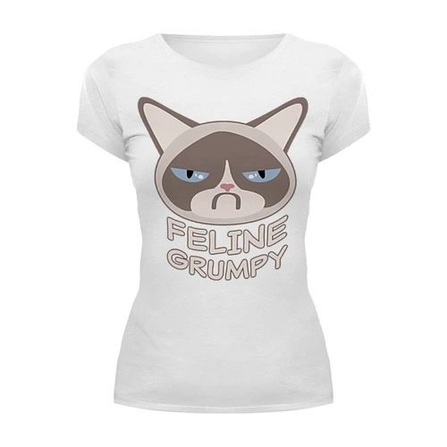 Заказать женскую футболку в Москве. Футболка базовая Грустный Кот (Grumpy Cat) от fanart - готовые дизайны и нанесение принтов.