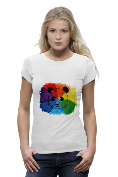 Заказать женскую футболку в Москве. Футболка базовая Rainbow panda от Rikki  - готовые дизайны и нанесение принтов.