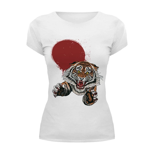 Заказать женскую футболку в Москве. Футболка базовая Бросок тигра от printik - готовые дизайны и нанесение принтов.
