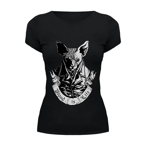 Заказать женскую футболку в Москве. Футболка базовая Плохой кот от Anna Rosenrot - готовые дизайны и нанесение принтов.