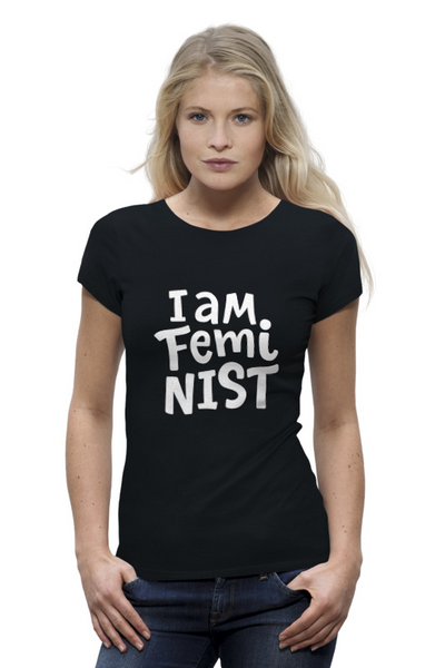 Заказать женскую футболку в Москве. Футболка базовая I am Feminist от fashionsallymagazine@gmail.com - готовые дизайны и нанесение принтов.