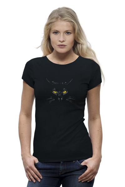 Заказать женскую футболку в Москве. Футболка базовая Чёрный кот от Виктор Гришин - готовые дизайны и нанесение принтов.