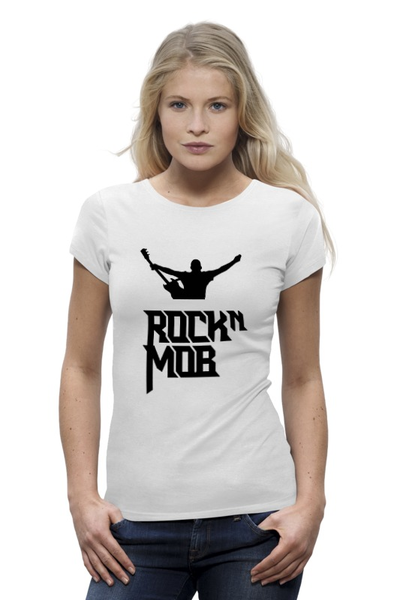 Заказать женскую футболку в Москве. Футболка базовая Rocknmob (черные принты) от accs@rocknmob.com - готовые дизайны и нанесение принтов.