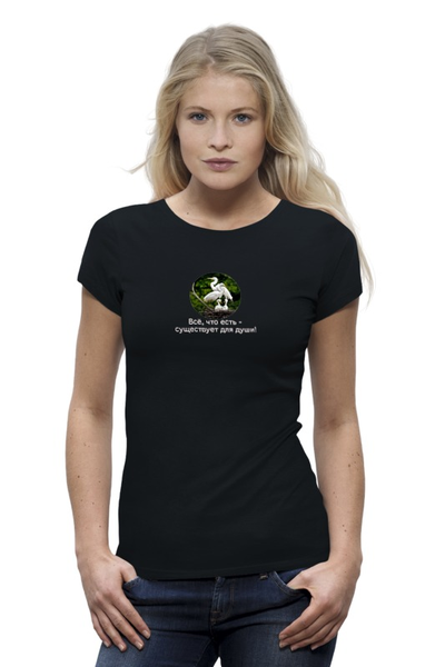 Заказать женскую футболку в Москве. Футболка базовая футболка черная птицы от nat499 - готовые дизайны и нанесение принтов.