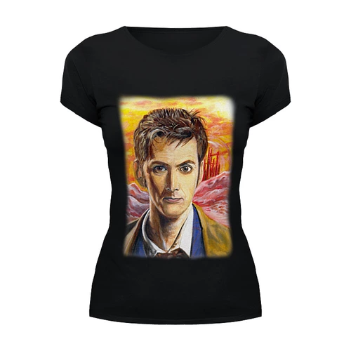 Заказать женскую футболку в Москве. Футболка базовая Десятый Доктор (Tenth 10th Doctor) от Madeline Black - готовые дизайны и нанесение принтов.