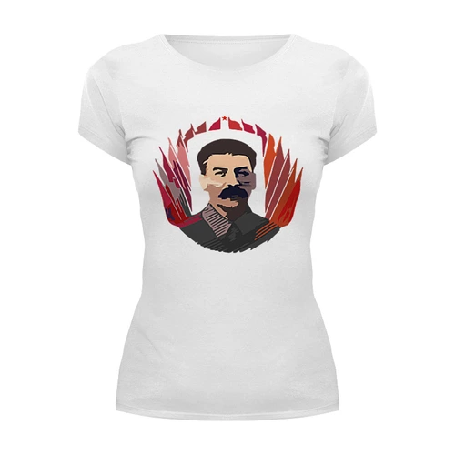 Заказать женскую футболку в Москве. Футболка базовая Сталин от Картинки на грудь - готовые дизайны и нанесение принтов.