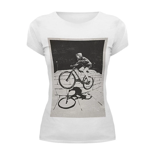 Заказать женскую футболку в Москве. Футболка базовая девушка на велосипеде от monster66 - готовые дизайны и нанесение принтов.