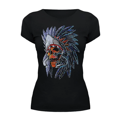 Заказать женскую футболку в Москве. Футболка базовая ☠ Skull Indian ☠ от balden - готовые дизайны и нанесение принтов.