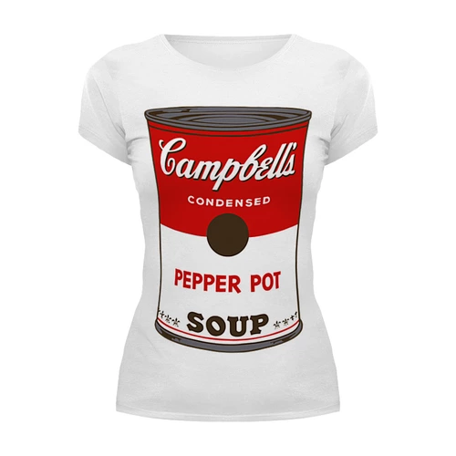 Заказать женскую футболку в Москве. Футболка базовая Campbell's Soup (Энди Уорхол) от coolmag - готовые дизайны и нанесение принтов.