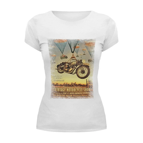 Заказать женскую футболку в Москве. Футболка базовая Vintage Motorcycle Show от lisalisa11@list.ru - готовые дизайны и нанесение принтов.