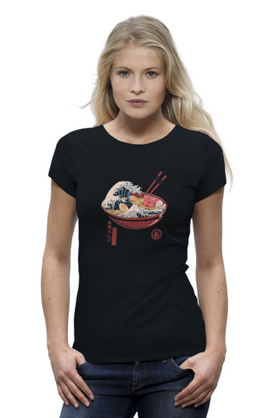 Заказать женскую футболку в Москве. Футболка базовая Ramen Wave от El Fox - готовые дизайны и нанесение принтов.