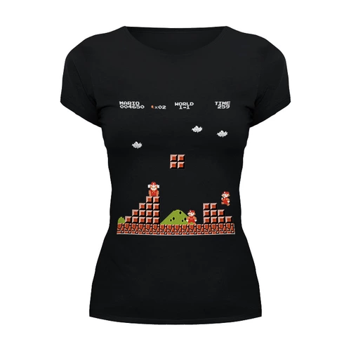 Заказать женскую футболку в Москве. Футболка базовая Супер Марио от татьяна стрелкова - готовые дизайны и нанесение принтов.