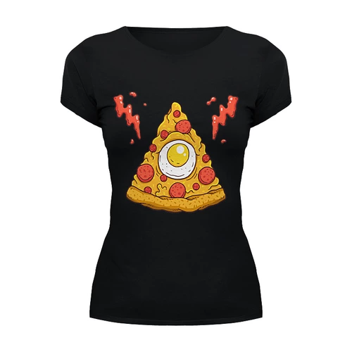 Заказать женскую футболку в Москве. Футболка базовая Кусочек Пиццы (Pizza) от coolmag - готовые дизайны и нанесение принтов.