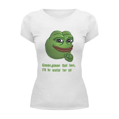 Заказать женскую футболку в Москве. Футболка базовая Pepe the frog Whant some love от Ильяс Муртазаев - готовые дизайны и нанесение принтов.
