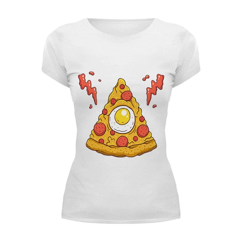 Заказать женскую футболку в Москве. Футболка базовая Кусочек Пиццы (Pizza) от coolmag - готовые дизайны и нанесение принтов.