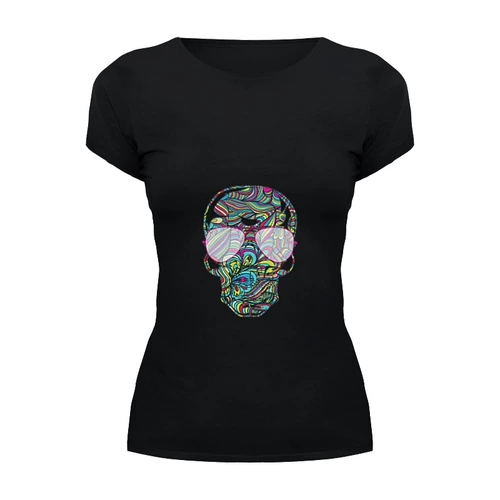 Заказать женскую футболку в Москве. Футболка базовая Цветной череп от YellowCloverShop - готовые дизайны и нанесение принтов.