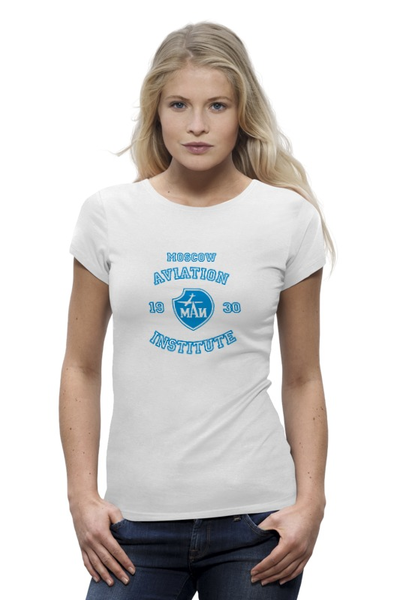 Заказать женскую футболку в Москве. Футболка базовая Футболка женская МАИ от dyzel - готовые дизайны и нанесение принтов.