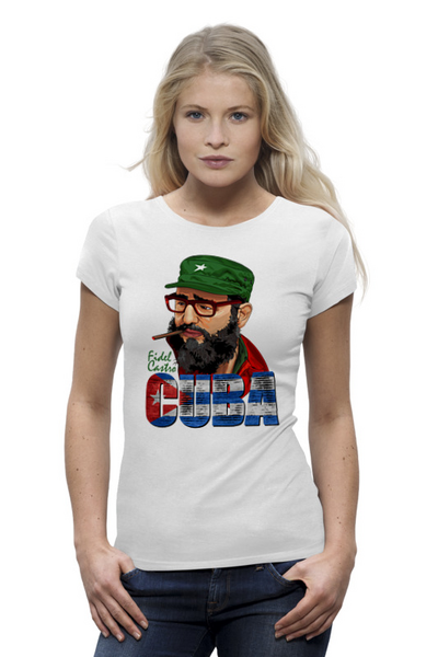 Заказать женскую футболку в Москве. Футболка базовая Фидель Кастро от balden - готовые дизайны и нанесение принтов.