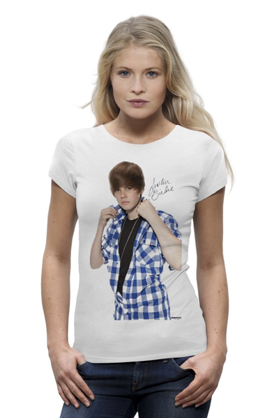 Заказать женскую футболку в Москве. Футболка базовая Justin Bieber от buhonow - готовые дизайны и нанесение принтов.