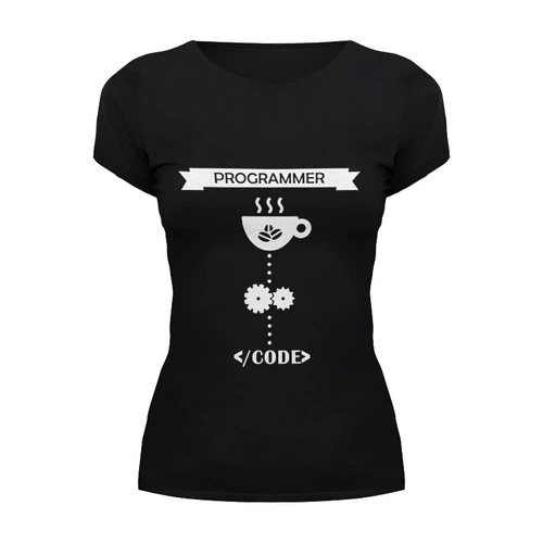 Заказать женскую футболку в Москве. Футболка базовая Programmer + Coffee от ultracote - готовые дизайны и нанесение принтов.